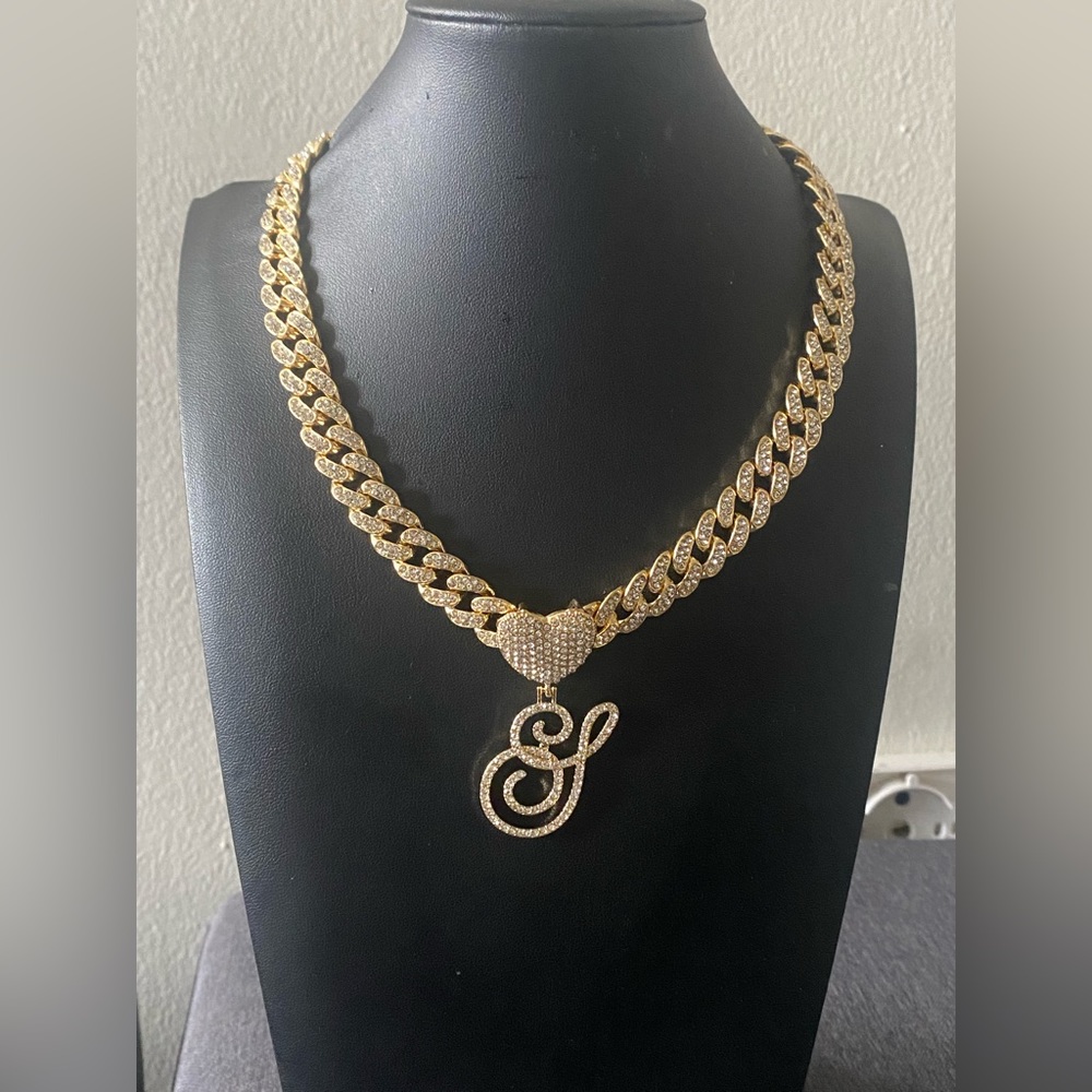 Gold necklace letter S initial chain